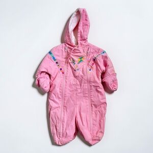 Vintage 90s Baby Snowsuit 6 12M Pink Winter Outfit